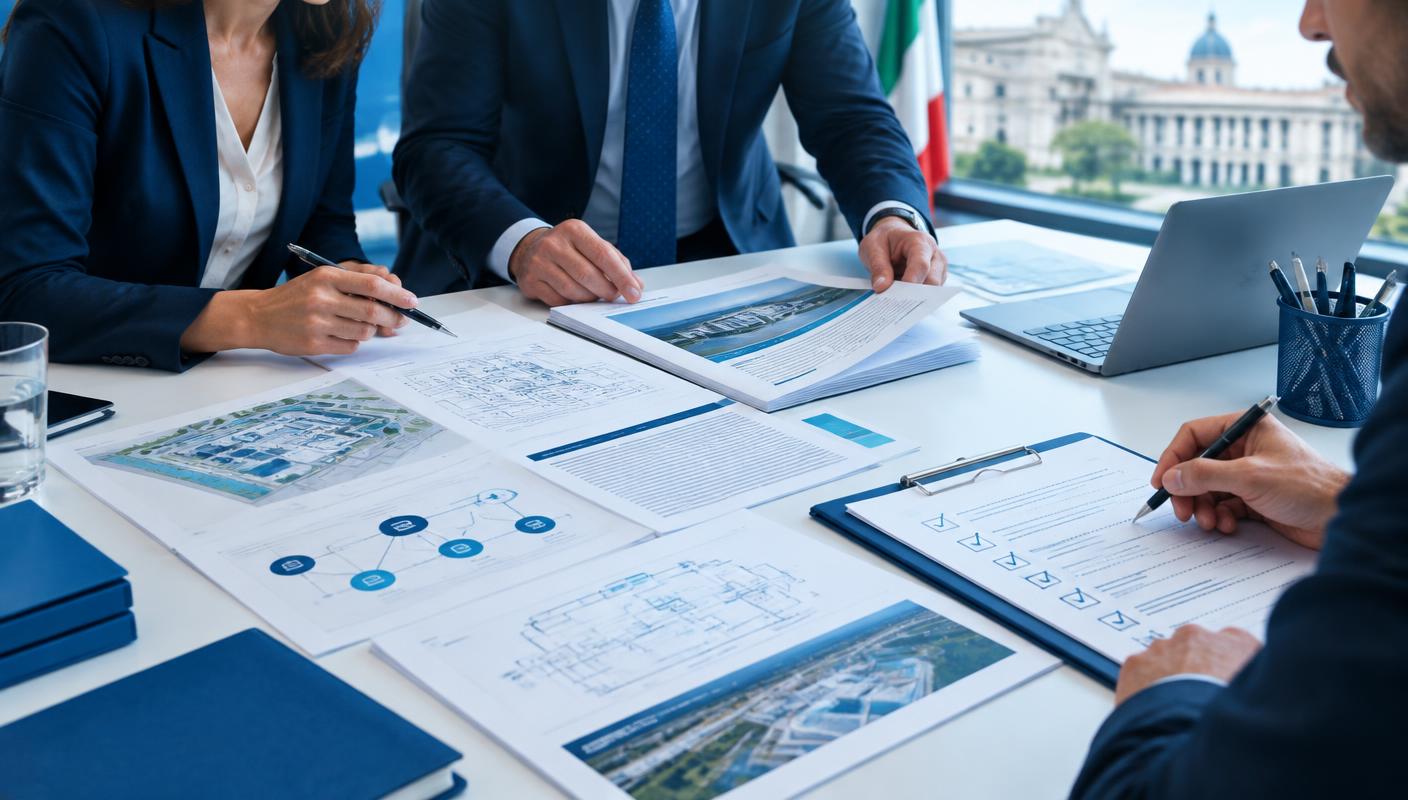 Team gare revisiona una relazione tecnica con schemi e checklist
